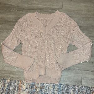Women's Pearl Embellished Sweater - Pink